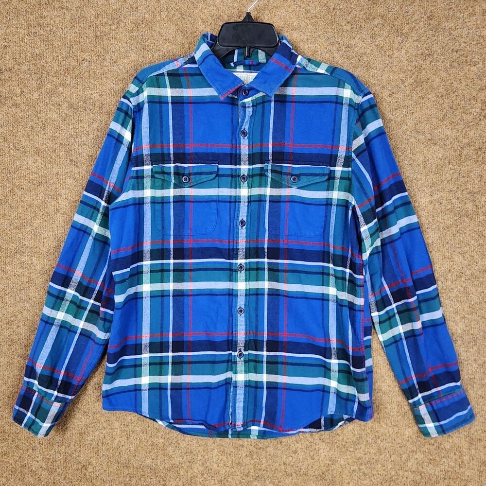 American Eagle Men Flannel Shirt Button Up/Down Blue Pockets Medium 100% Cotton